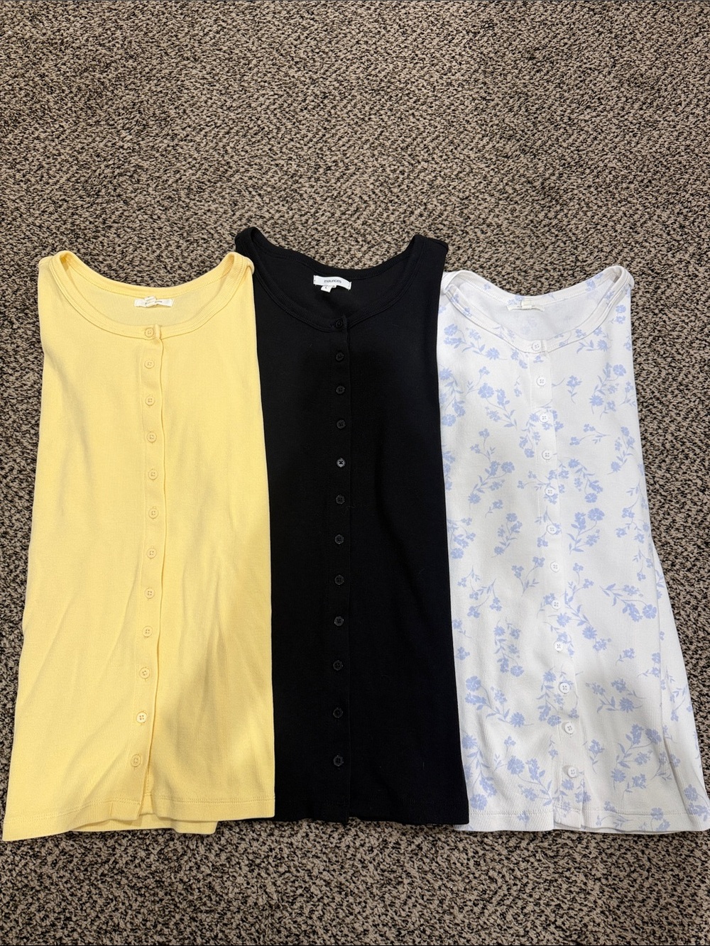 Maurices Button-Front Camisole Trio - Yellow, Black, White with Blue Floral